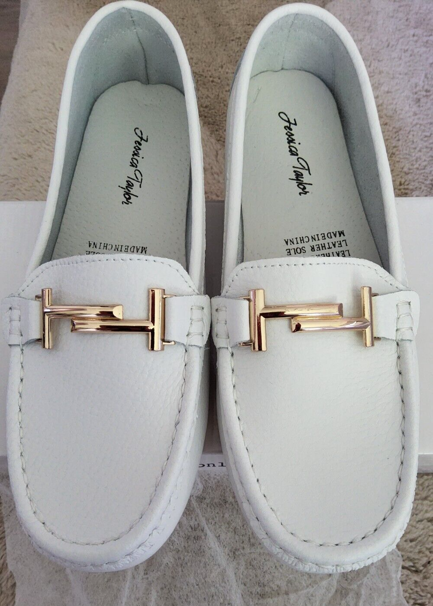 JESSICA TAYLOR LADIES GENUINE LEATHER WHITE MOCCASINS SIZE
