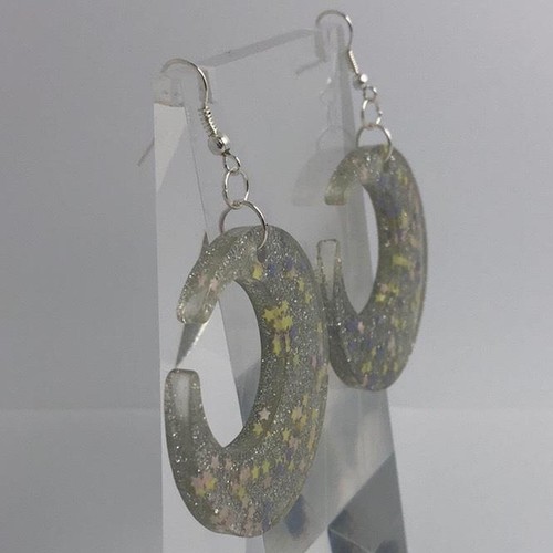 Large crescent moon earrings, Star Glitte , Acrylic Earrings - Picture 39 of 60