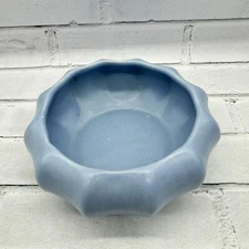 Vintage Haeger USA Light Blue Round Planter Bowl Ribbed Matte 7"