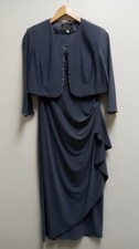 Alex Evenings Dusty Grey Rhinestone Trim W/ Jacket Evening Wear Dress Size 10P