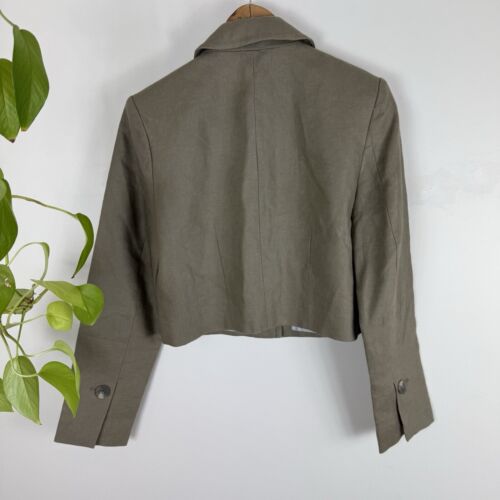 Witchery Size 8 Jacket Green Khaki Cropped Linen Long Sleeve Blazer - Picture 11 of 11