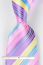 New Classic Striped Pink Blue Purple Jacquard Weave 100 Silk Men's Necktie Tie