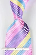 New Classic Striped Pink Blue Purple Jacquard Weave 100% Silk Men's Necktie Tie