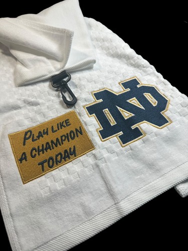 Notre Dame (White) Golf Towel (6in X 23in) 50k Stitches! - Picture 3 of 9