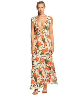 Vince Camuto Tropical Bloom Cover Up Dress Shell MEDIUM