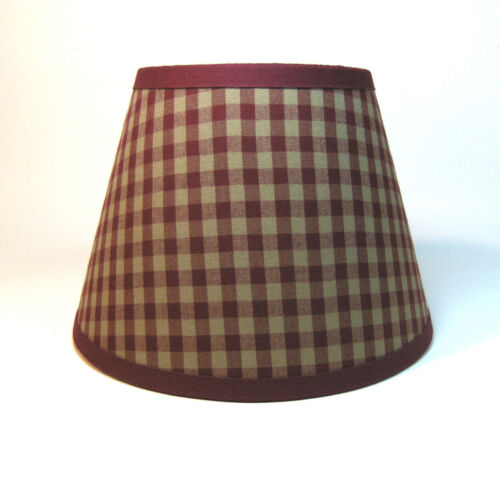 Country Primitive Burgundy Medium Check Homespun Fabric Lampshade Lamp Shade - Picture 1 of 16