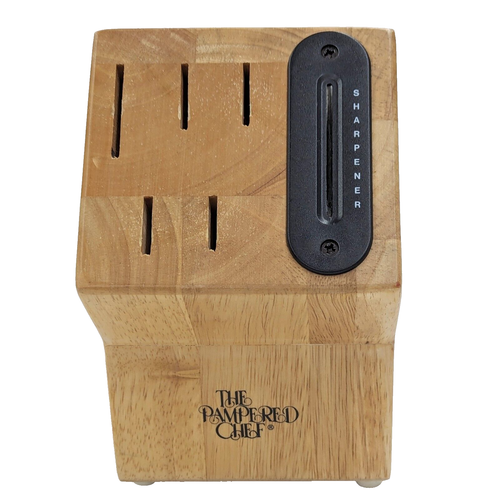 The Pampered Chef 5-Slot Wooden Knife Block w/ Built-in Sharpener Countertop - Picture 3 of 6