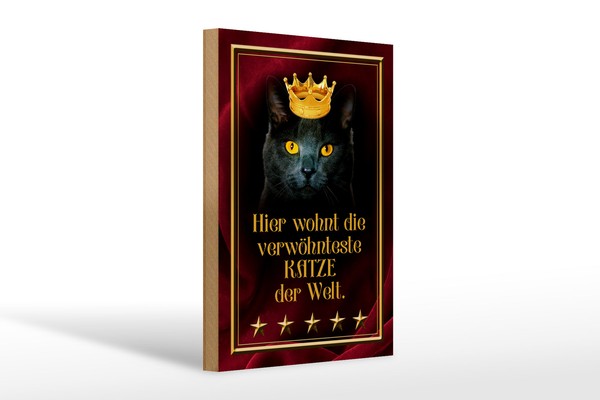 Holzschild Spruch 20X30Cm Hier Wohnt Katze Der Welt Holz Deko Schild Wooden Sign-image