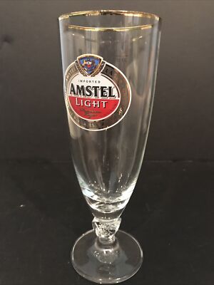 Amstel Light Beer Footed Glass With Gold Trim at the Top
