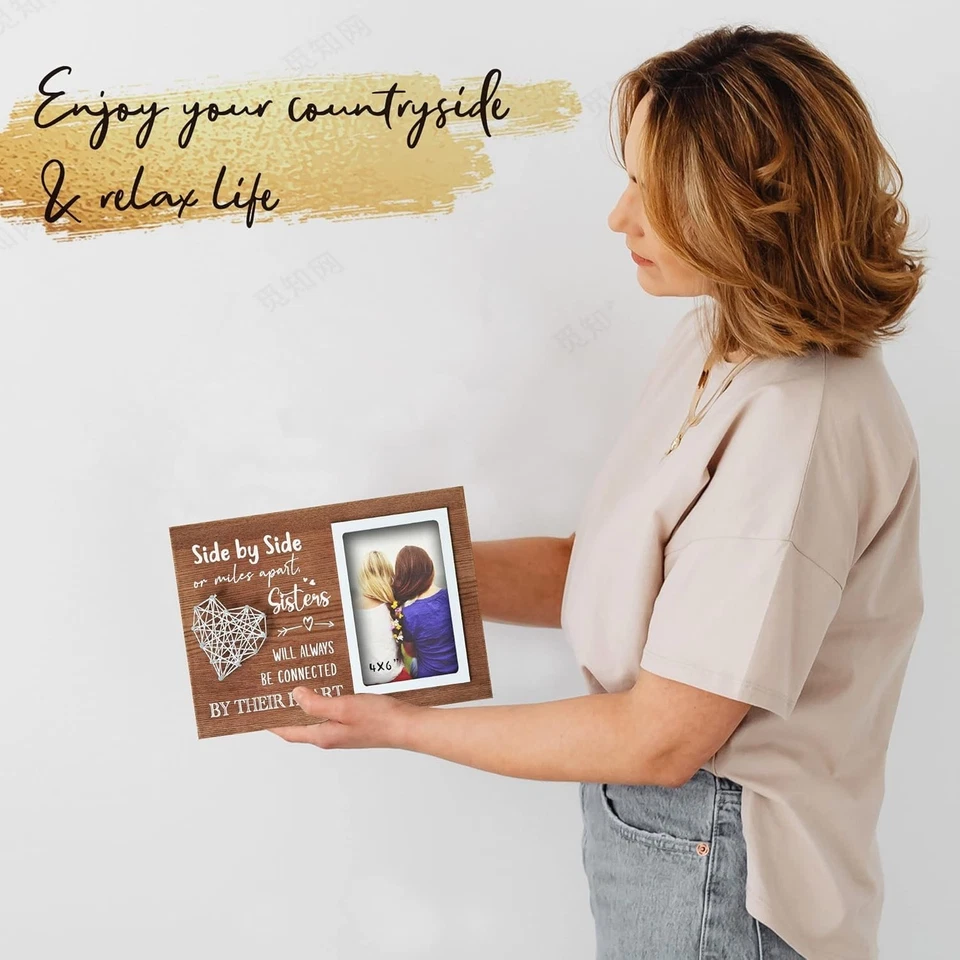 Regalo hermana relación larga distancia - cuerda de mano corazón marco de fotos 4x6 pulgadas Foto 3 de 4