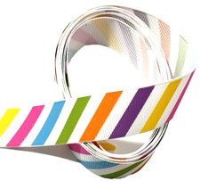3 yds 7/8" Multi-Color Diagonal Stripes on White Grosgrain Ribbon 100 polyester