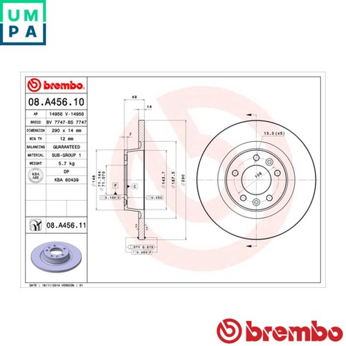 2x BRAKE DISC 08.A456.11 FOR FIAT SCUDO/Bus/Van/Platform/Chassis PEUGEOT 2.0L - Picture 1 of 9