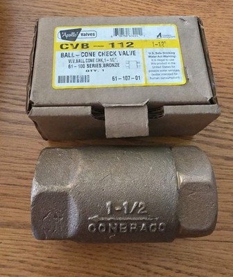 1-1/2'' In-line Ball Cone Check Valves Bronze Threaded Apollo #61-107-01
