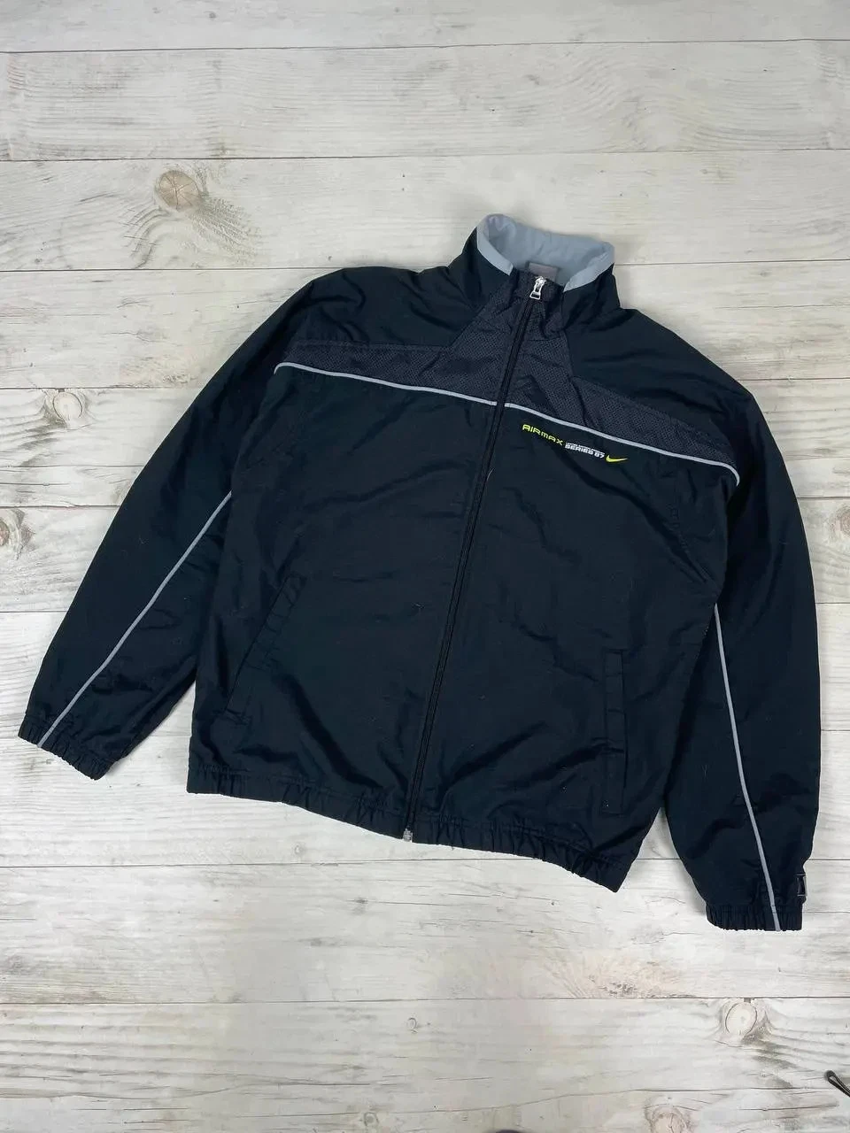 Vintage Nike Track Jacket Nylon Top Striped 2000s Y2K Swoosh Men Size M Black