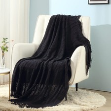 Black Knitted Decorative Throw Blanket Soft Couch Chair Bed 50x60 Inch Summer