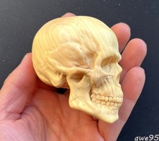 Boxwood Carved Skull Statue Hand Carving Wood Art Sculpture Decor