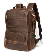 LANNSYNE Vintage Genuine Leather Backpack For Men 15.6 Inch Laptop Bag Overni...