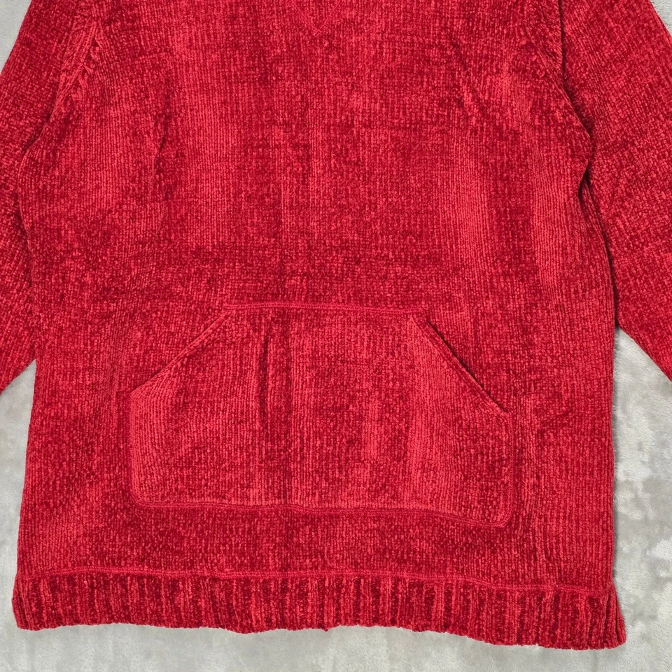 Suéter pulôver feminino Denim & Co 1X vermelho chenille malha com capuz túnica bolsos aconchegantes - Imagem 2 de 4