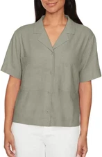 Buffalo David Bitton Linen Blend Short Sleeve Utility Top Green Size Large NWT!