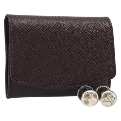 LOUIS VUITTON Taiga Buton De Manchette Cuffs Ag925 Black Silver LV Auth YKZ1063