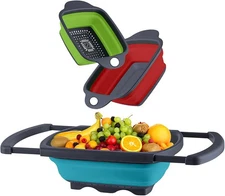 QiMH Collapsible Colanders Set of 3, 4 Quart Colander, 4 Folding BRG 