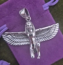 Solid Sterling Silver 925 Large Winged ISIS Goddess Egyptian Pendant