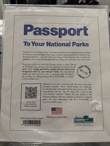 Passport To Your National Parks 1990 Stamp Series Sealed Self Adhesive Set of 10 - Picture 2 of 2