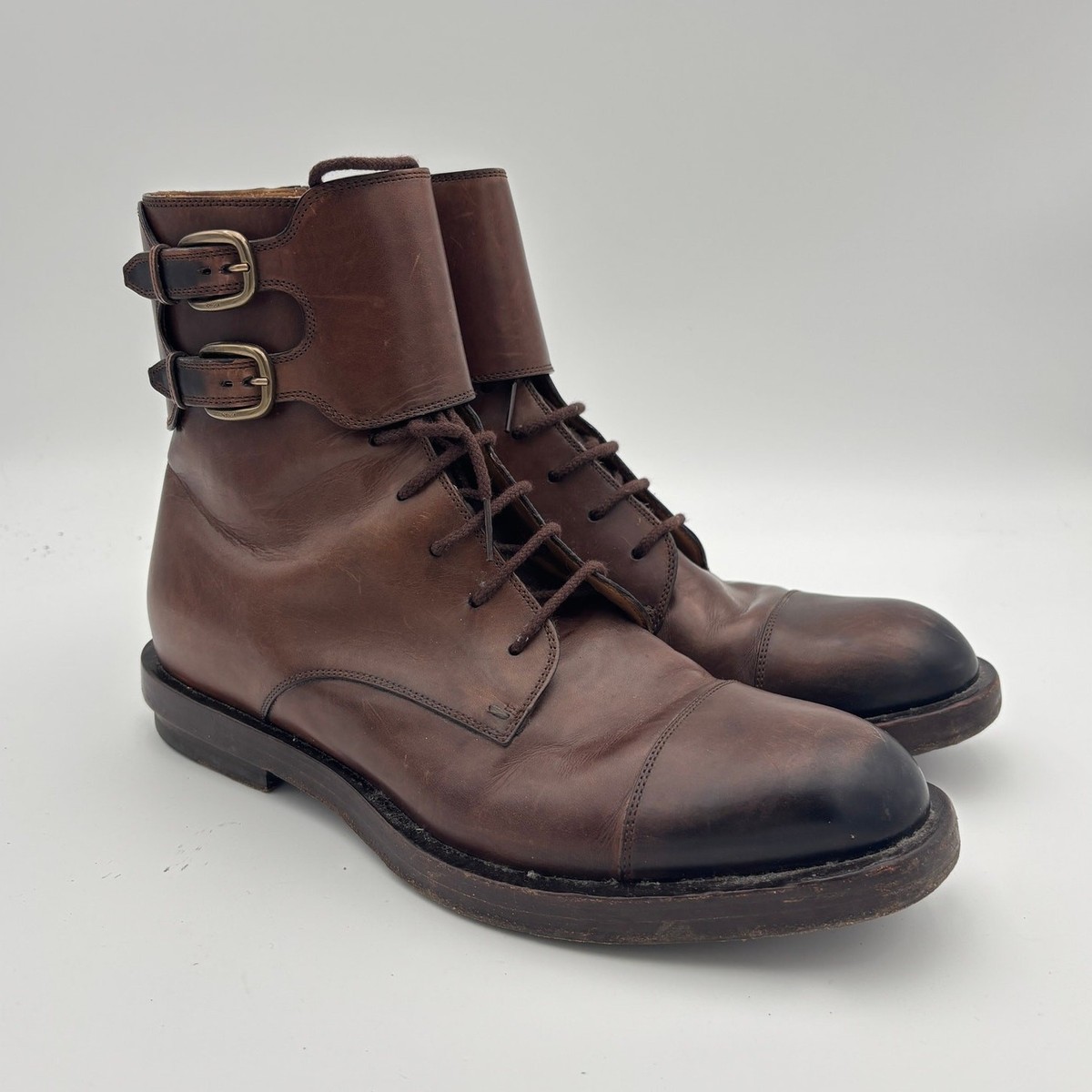 Gucci Officer Double Buckle Leather Military Boots Men display picture 2