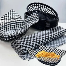 Rainmae Plastic Food Baskets with Parchment Paper Liners, 12 Fast 120 Deli
