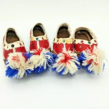 Vtg Antique Tsarouhi Opanke Greek Kids Shoes Leather Handmade Dance Pom Pom Lot