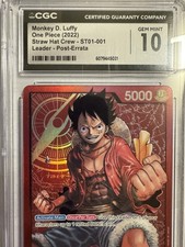 ✅Monkey.D.Luffy - ST01-001 - Leader - Pre-Errata - One Piece TCG CGC GEM MINT 10