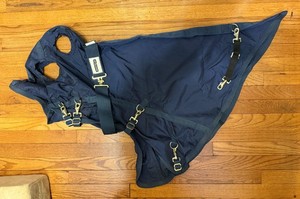 FLAWED Schneiders Nylon Horse Stable Hood Yearling Navy Adjusta Fit Small
