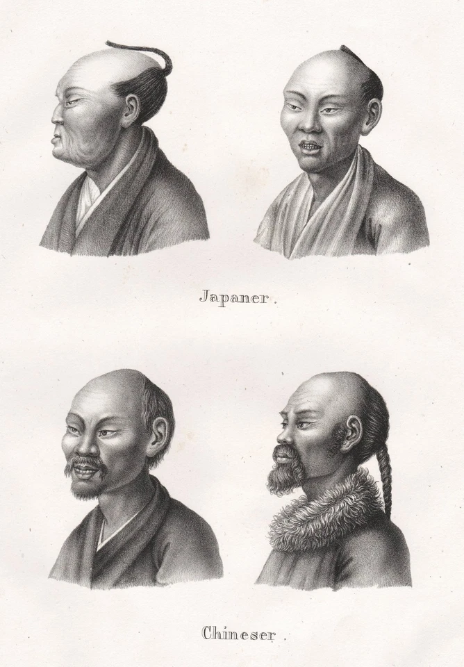 Japanese Chinese people Japan China Chine Litho costumes Brodtmann 1827 - Bild 1 von 1