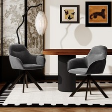 Goeurvant Esszimmerstühle 2er Set Samt Küchenstuhl Drehstuhl Dunkelgrau