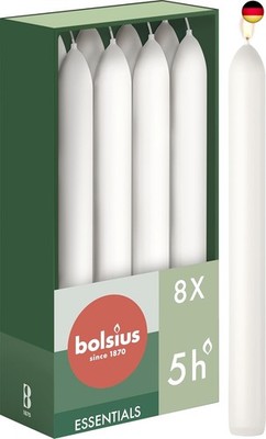 Bolsius Smooth Taper Candles - White - Pack of 8 in Box - 17 cm - Length