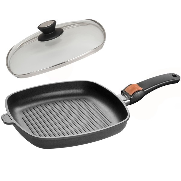 Skk Guss Eck-Grill-Pfanne 28X28 Cm Induktion Antihaft Griff Abnehmbar Mit Deckel-image