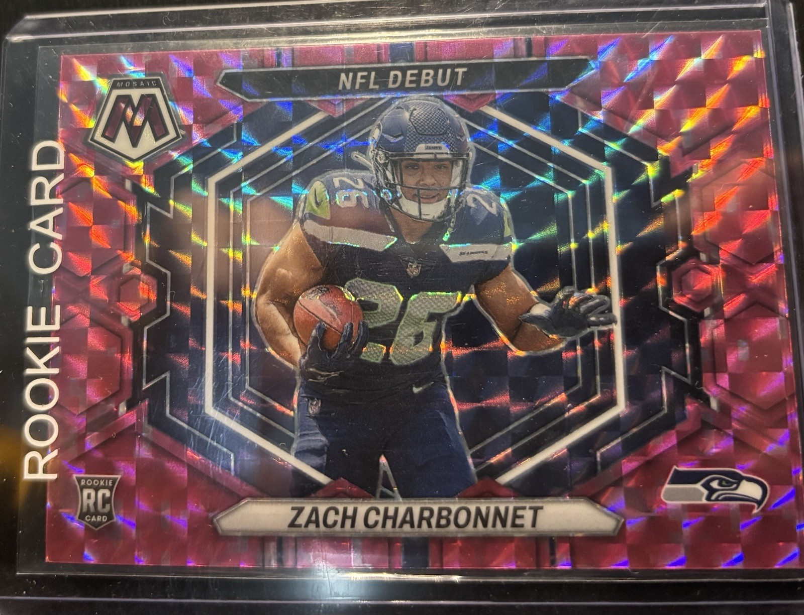 2023 Panini Mosaic Zach Charbonnet ND-11 Camo Pink Prizm Rookie Seahawks