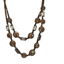 VTG Vendome/style Gold-Tone Statement Necklace Iridescent Stones Closed Back