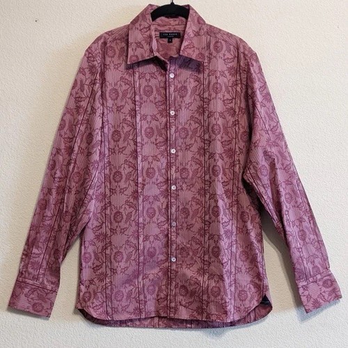 Camicia uomo Ted Baker London rosa stampa floreale bottoni taglia 5 usata in ottime condizioni - Foto 1 di 4