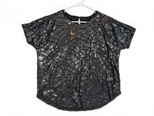 Alfani Metallic Crackle Print Short Sleeve Blouse Top Gunmetal Womens Medium