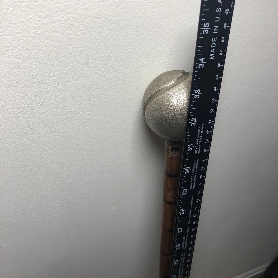 Bastón de bambú de colección con acento superior de béisbol de metal 33" **LEER** Foto 3 de 4