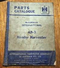 1962 McCormick   INTERNATIONAL A8-3 HEADER HARVESTER Factory Parts Book 