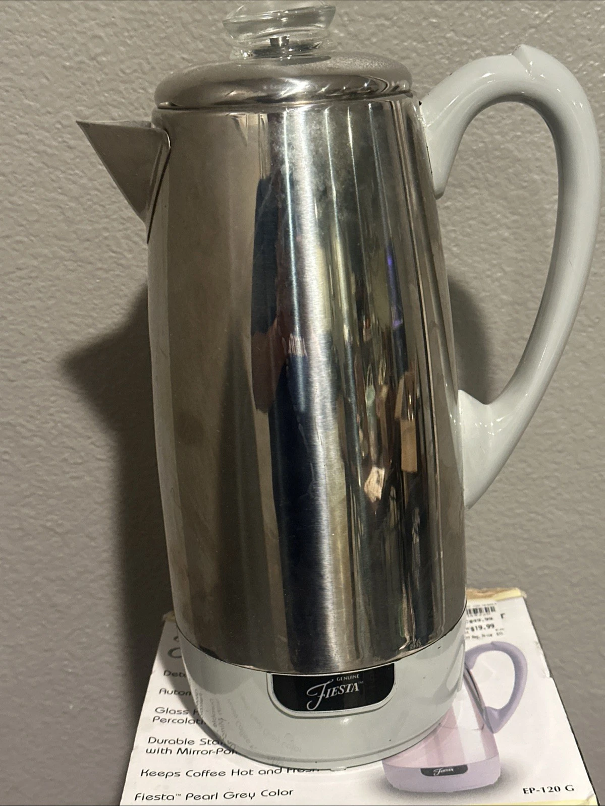 Fiesta 12-Cup Coffee Percolator Stainless Steel Pearl Grey w/ Box