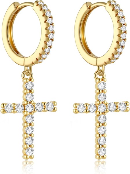 Alternate view of 14k Gold Plated Cross Earrings For Women Men, Cross Dangle Earrings Hypoaller