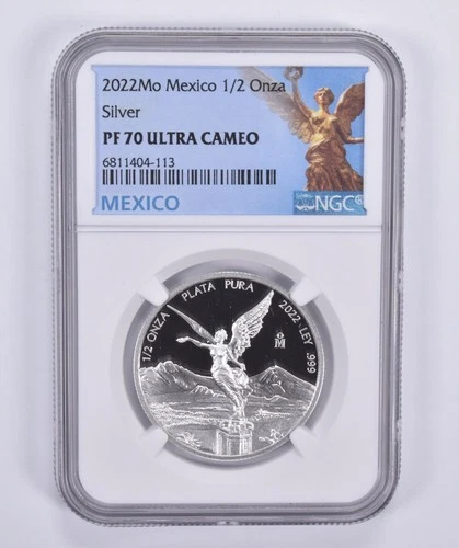 2022 Mo Mexico Silver 1/2 Onza Proof PF70 UCAM NGC Mexico Label *7184