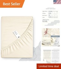 Ivory Egyptian Cotton Fitted Sheet - 500 TC Queen Size, 17" Deep Pocket Comfort