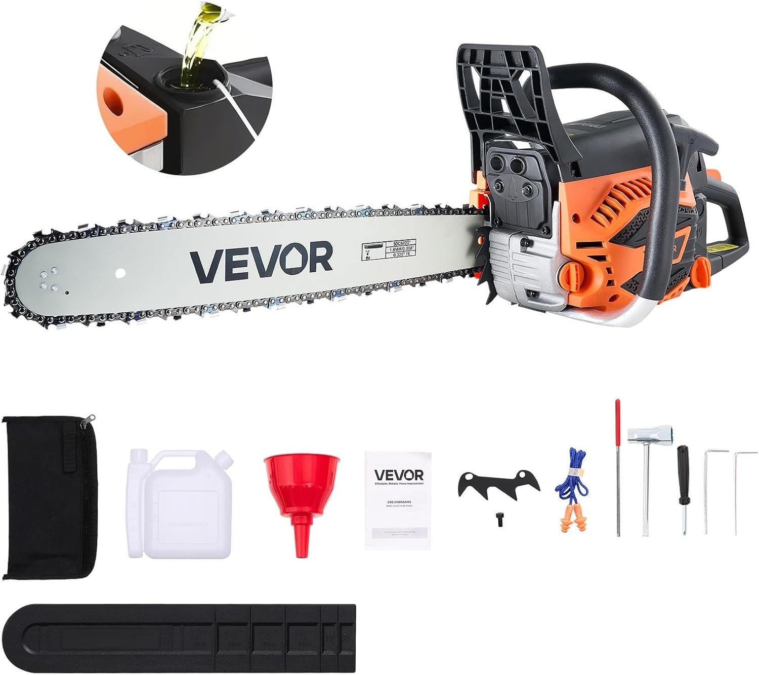 VEVOR 20" 62CC Gas Chainsaw 3.8HP 2-Stroke Engine Wood Cutting Tree Trimming
