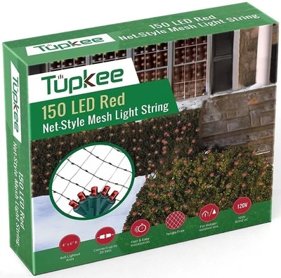 Tupkee Christmas Light Net – 150 LED Red Mesh Lights - 4 ft x 6 ft – Outdoor...