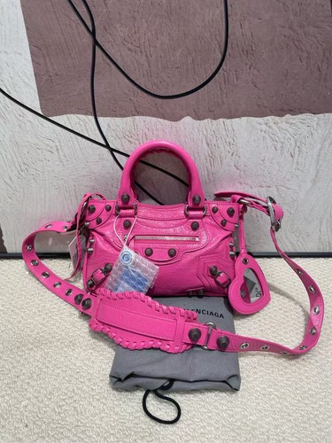 Authentic Balenciaga Neo Cagole City Mini Hot Pink Silver Hardware Bag