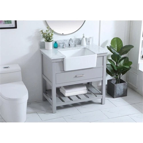 Elegant Decor Clement 36" MDF Single Bathroom Vanity with Backsplash in Gray - Picture 8 of 8